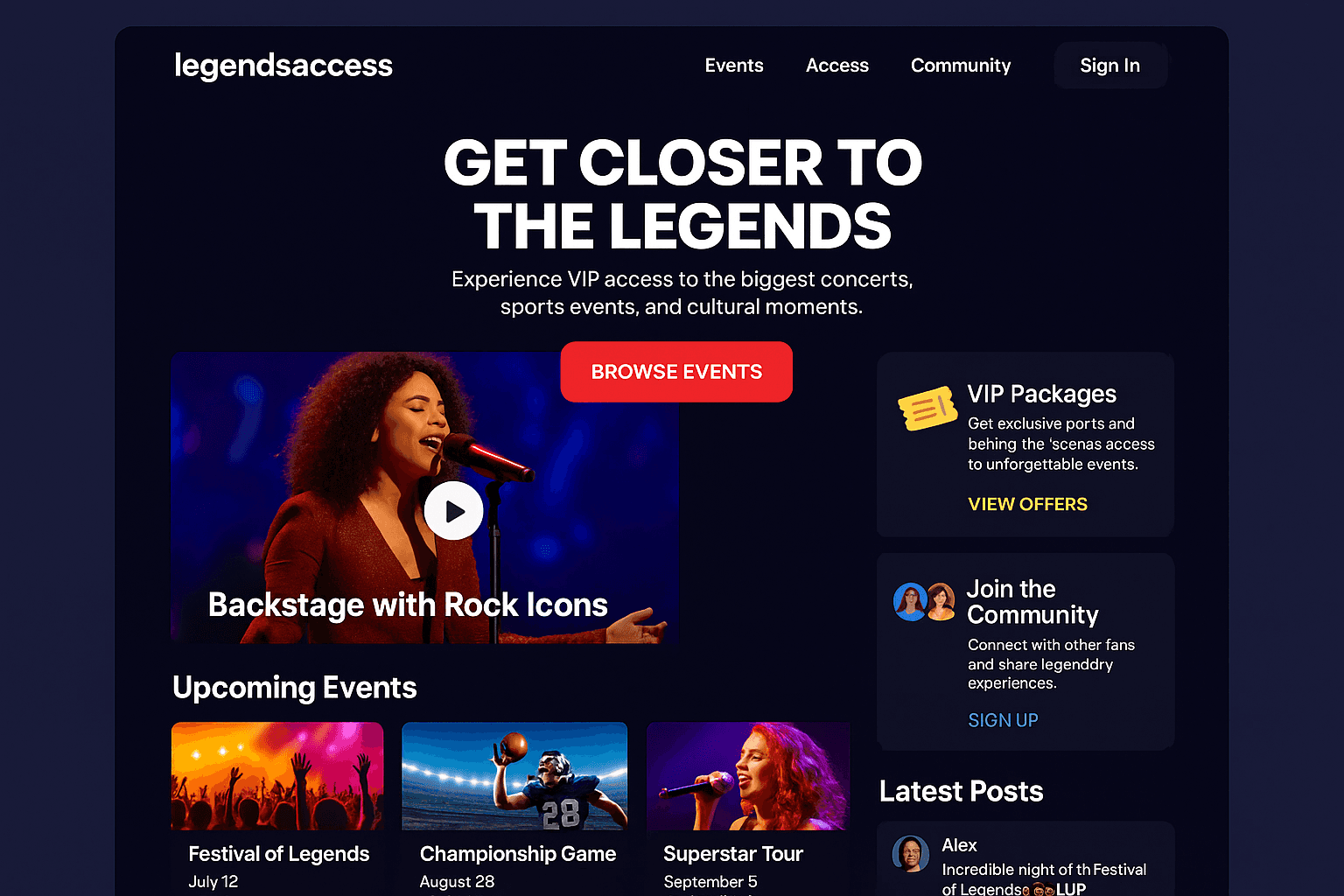 legendsaccess.com website mockup